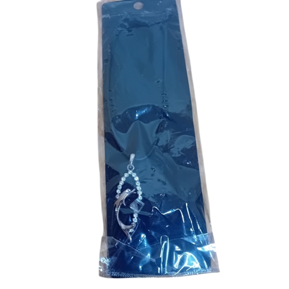 BNIP Brand New Vintage Y2K Rhinestone Dolphin Cord Necklace Costume Fashion